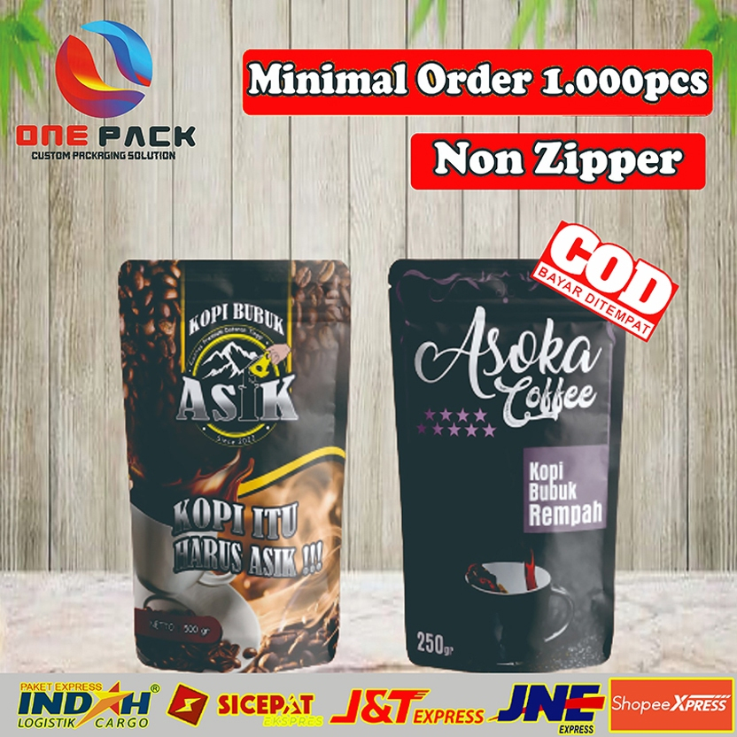 1.000 PCS - CETAK STANDING POUCH CUSTOM NON ZIPLOCK DESAIN KEMASAN MAKANAN PRINTING FROZEN KOPI TEH