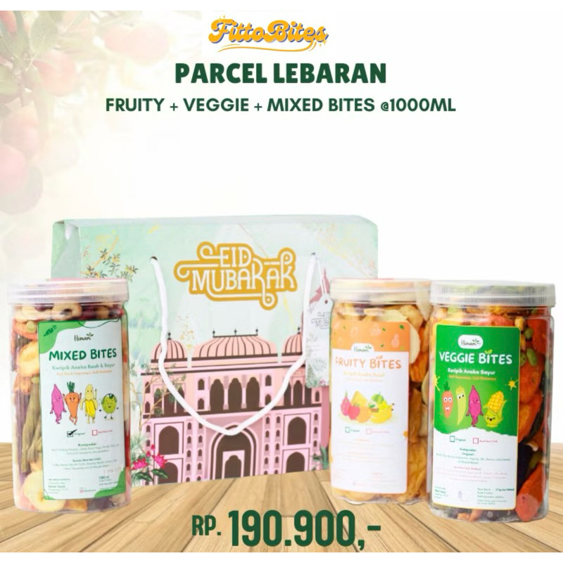 

fittobites Parcel Hampers Lebaran keripik buah sayur mix 3 toples jar @1000ml cemilan sehat