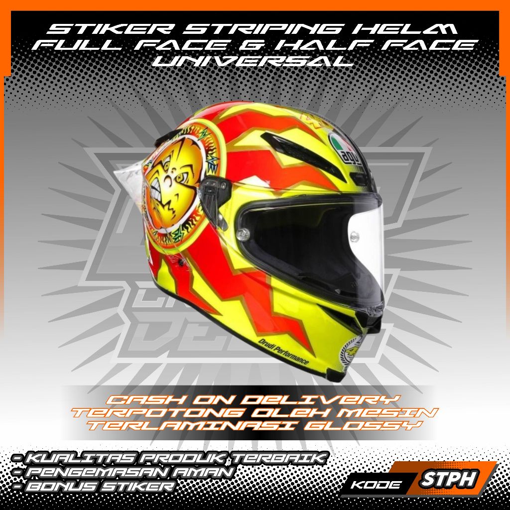 STIKER STRIPING HELM FULL FACE/HALF FACE UNIVERSAL MOTIF ROSSI 46 20TH ANNIVERSARY SUN & MOON | STIK