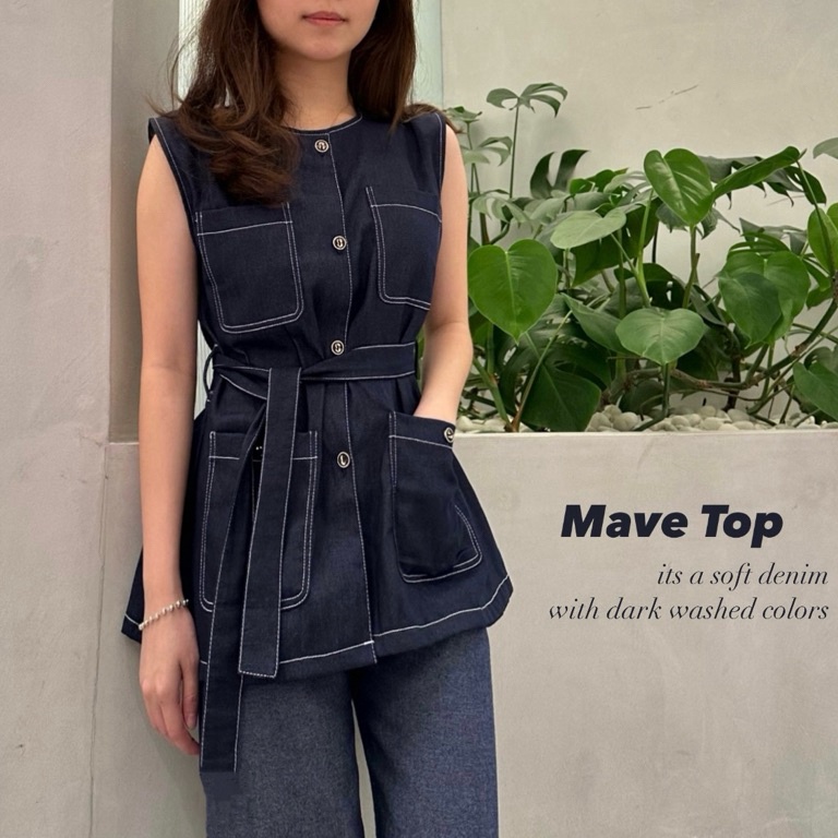 KODE S12A Modenica  Mave Denim Top Atasan Wanita Kekinian Atasan Kerja Wanita Blouse Wanita Hitam Ve