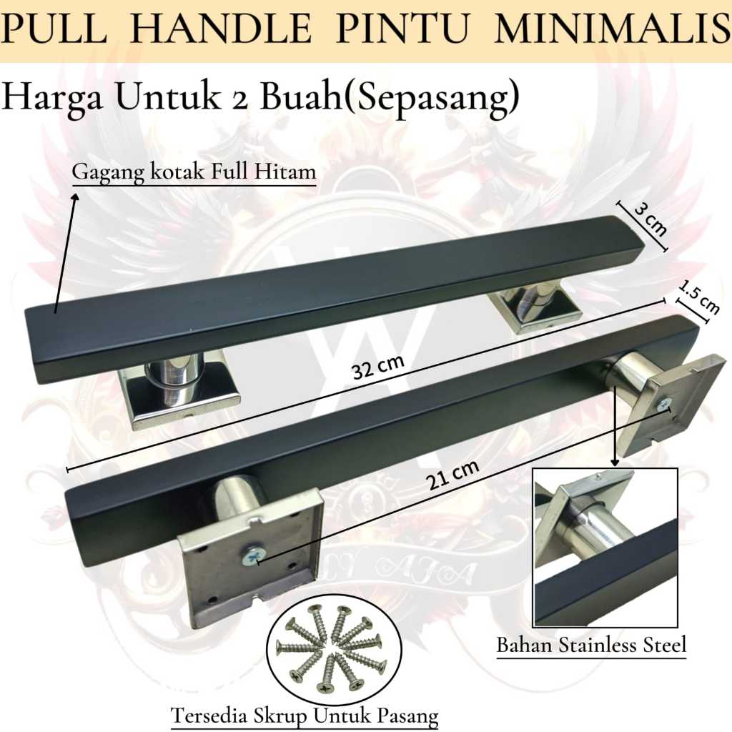 Pull Handle Pintu Minimalis gagang pintu 2 pintu kupu kotak full hitam doff