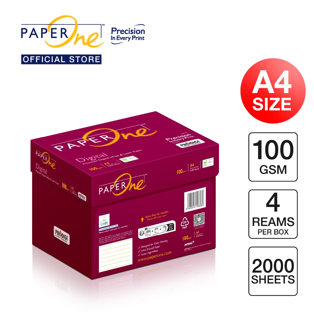 

PaperOne Kertas A4 100gr Digital 1 Box (2000 lembar) Kertas HVS A4 Kertas Fotocopy