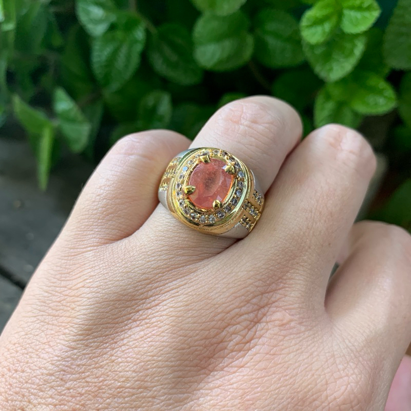 Batu Natural Safir Orange Sapphire Memo Ring 8,5