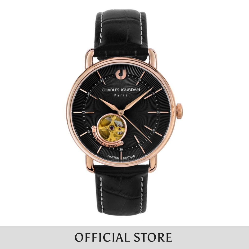 Jam Tangan Pria Charles Jourdan Black Dial Men Leather Strap Automatic Limited Edition CJ1108-1532LE
