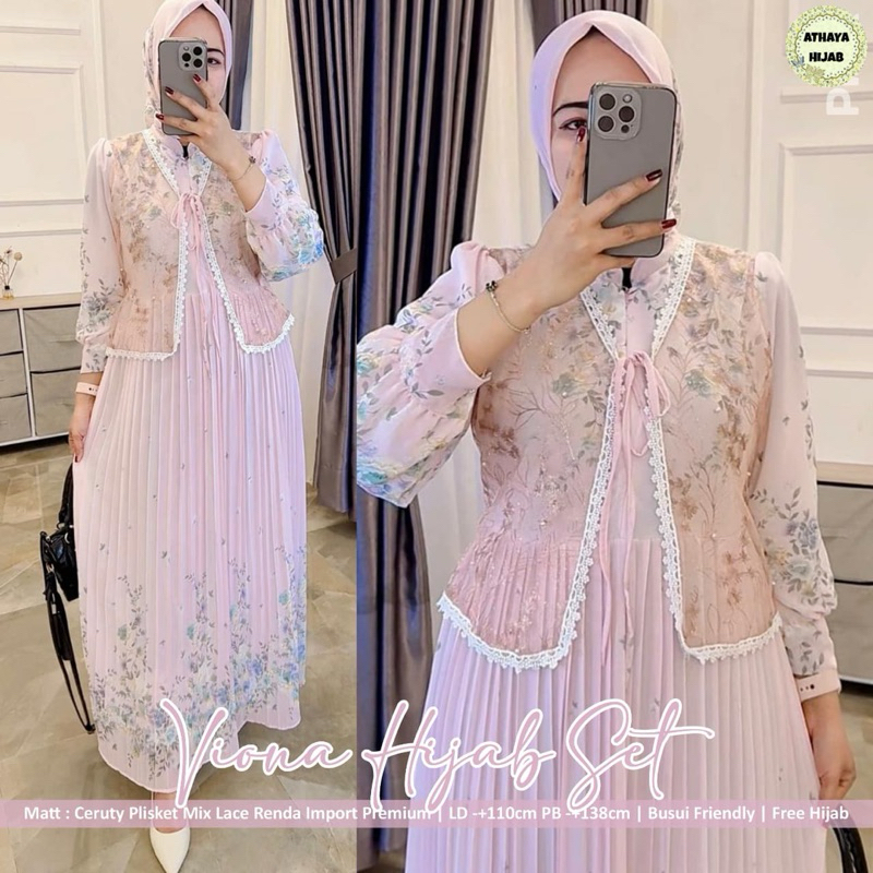 VIONA SET HIJAB DRESS GAMIS PESTA WANITA ORI BY ATHAYA HIJAB