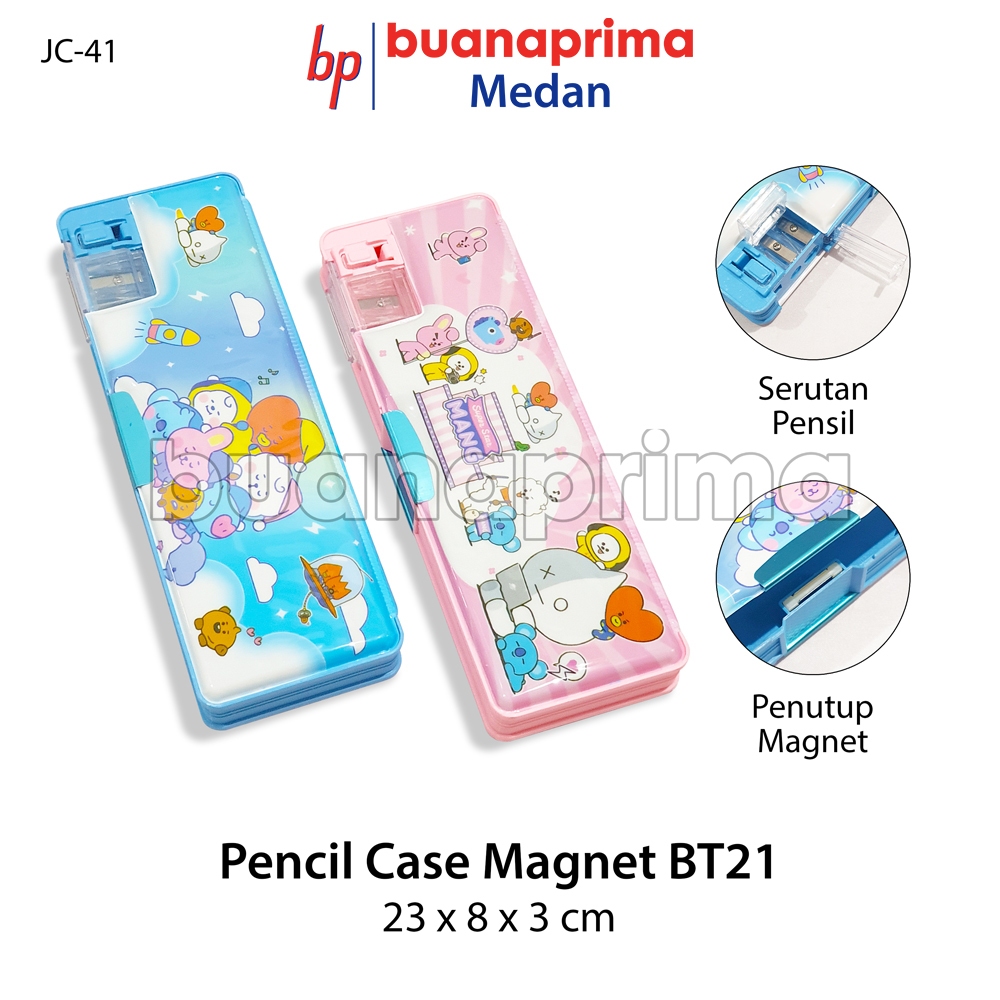 

Pencil Case MAGNET JC-41 BT21 + Rautan 2 Pintu Kotak Pensil Premium Karakter Lucu