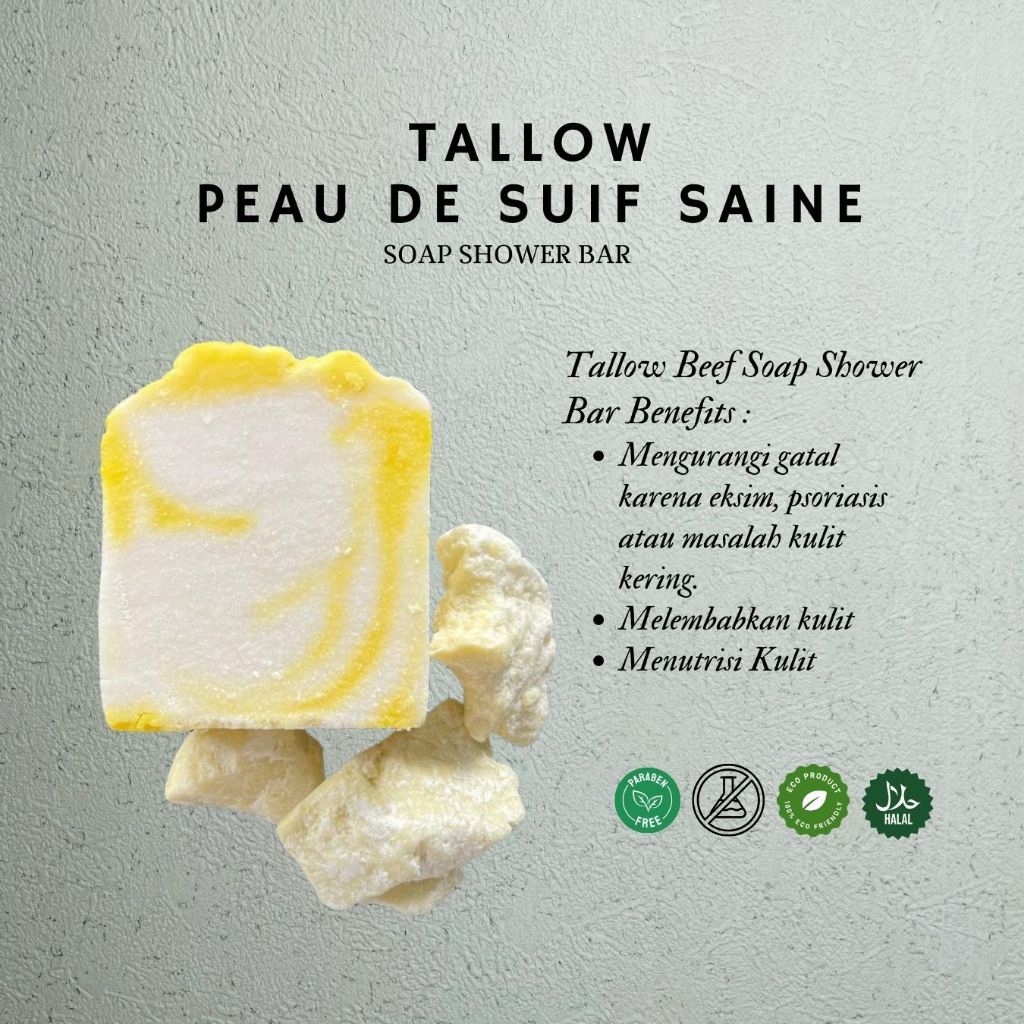TALLOW BEEF SOAP SHOWER BAR (SABUN MANDI TALLOW UNTUK KULIT KERING, EKSIM, RUAM, PSORIASIS, DLL) tal