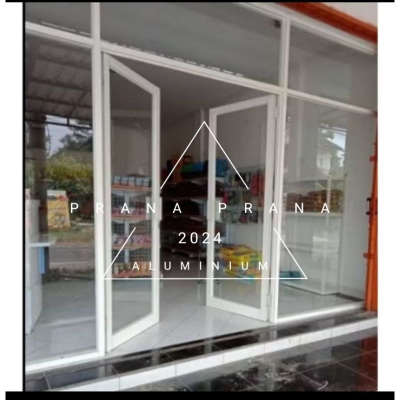Pintu Swing + Partisi Kusen Aluminium 3 inch + Kaca 5 mm Uk. 2,8 x 2,8 m. || Partisi Ruko - Pintu Ma