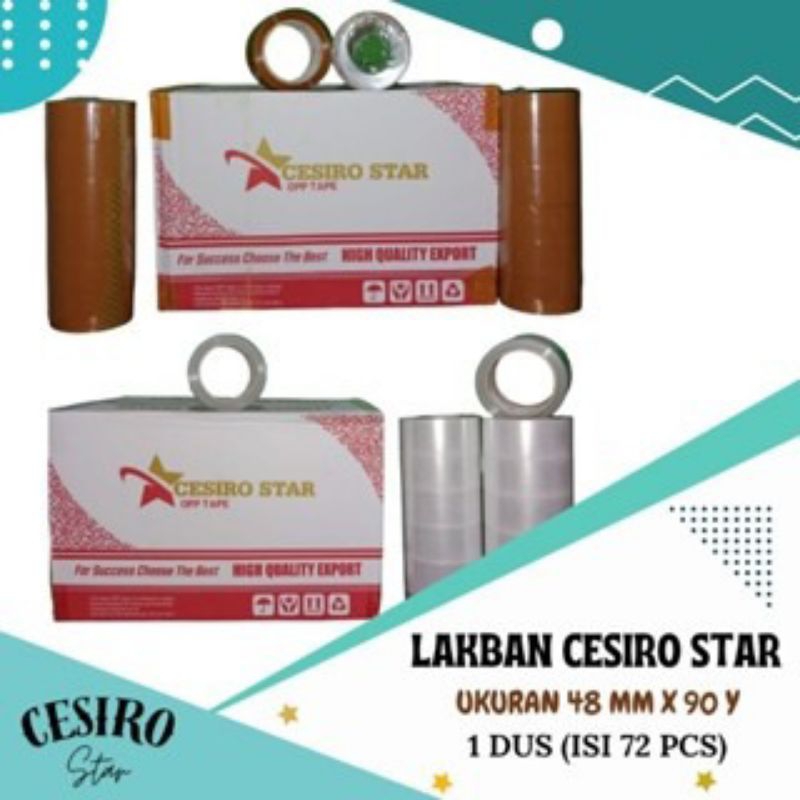 

Lakban Ukuran 48mm x 90Y Cesiro Star (1 Dus Isi 72 Pcs)