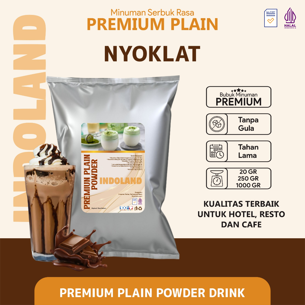 

Bubuk Minuman Plain Premium Tanpa Gula Rasa Nyoklat Plain Powder Drink No Sugar Nyoklat Choco Black Indoland 250 gram / 1 kg