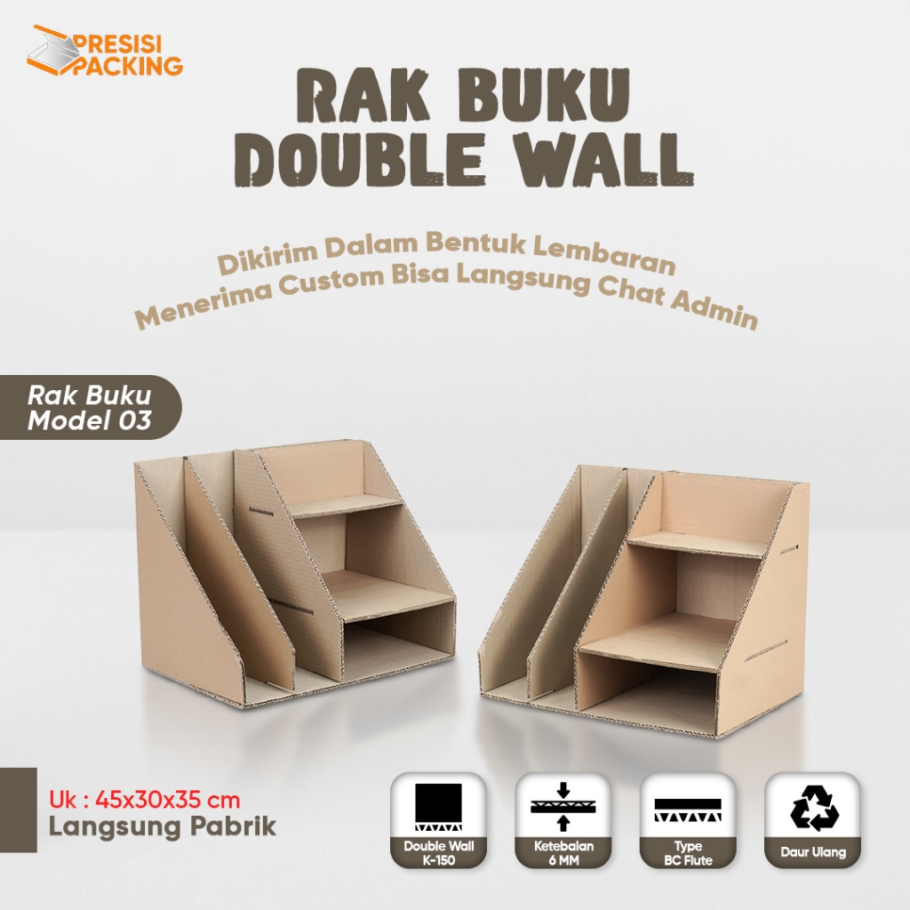 

Rak Buku Double Wall Cardboard Model DW002 45x30x35 cm
