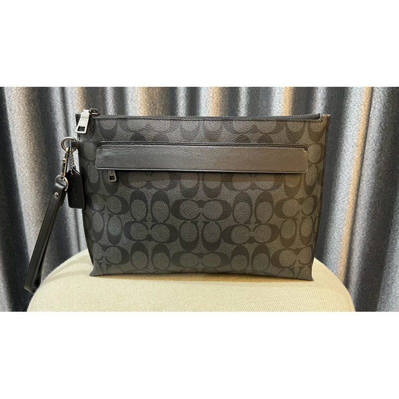 COACH 29508 SIGNATURE CARRYALL POUCH - CHARCOAL BLACK