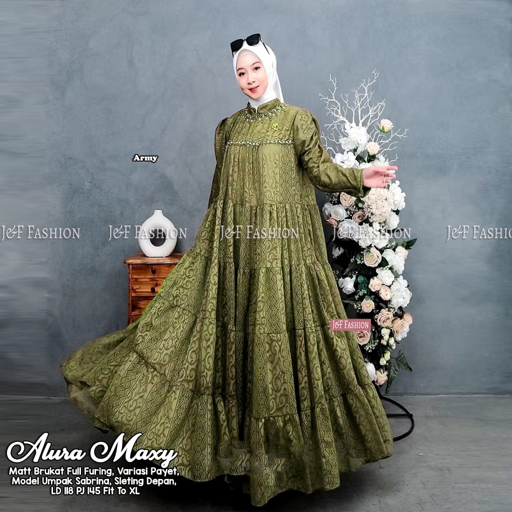 Gamis Wanita Brukat Premium Full Furing Gamis Kondangan Mewah Fashion Muslim Kekinian Malika Maxi