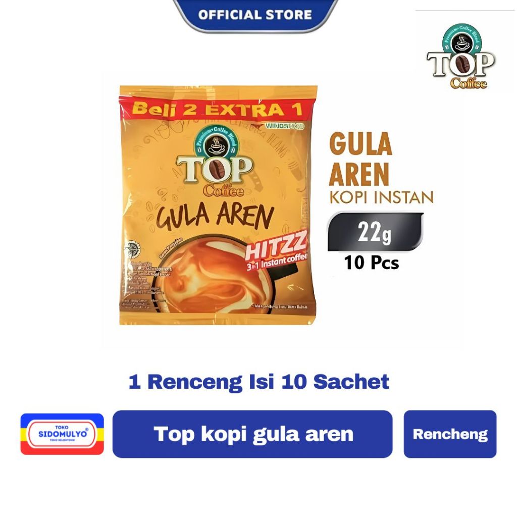 

Top Kopi Gula Aren Renceng Top Coffee Gula Aren Top Kopi Hitzz 22g ( isi 10 sachet )