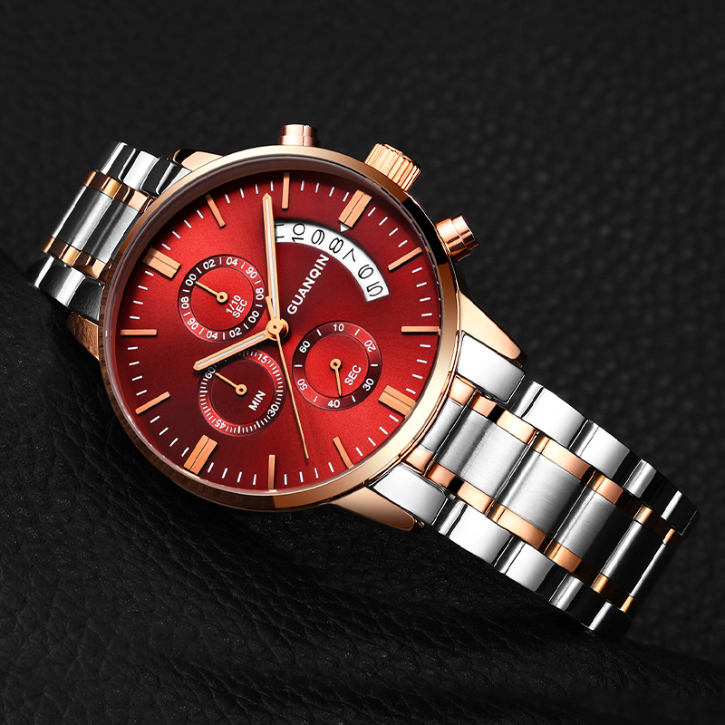 【GUANQIN】Jam Tangan Pria/Cowok 41mm Multifungsi ORIGINAL Fashion Waterproof/Tahan Air Quartz Analog 