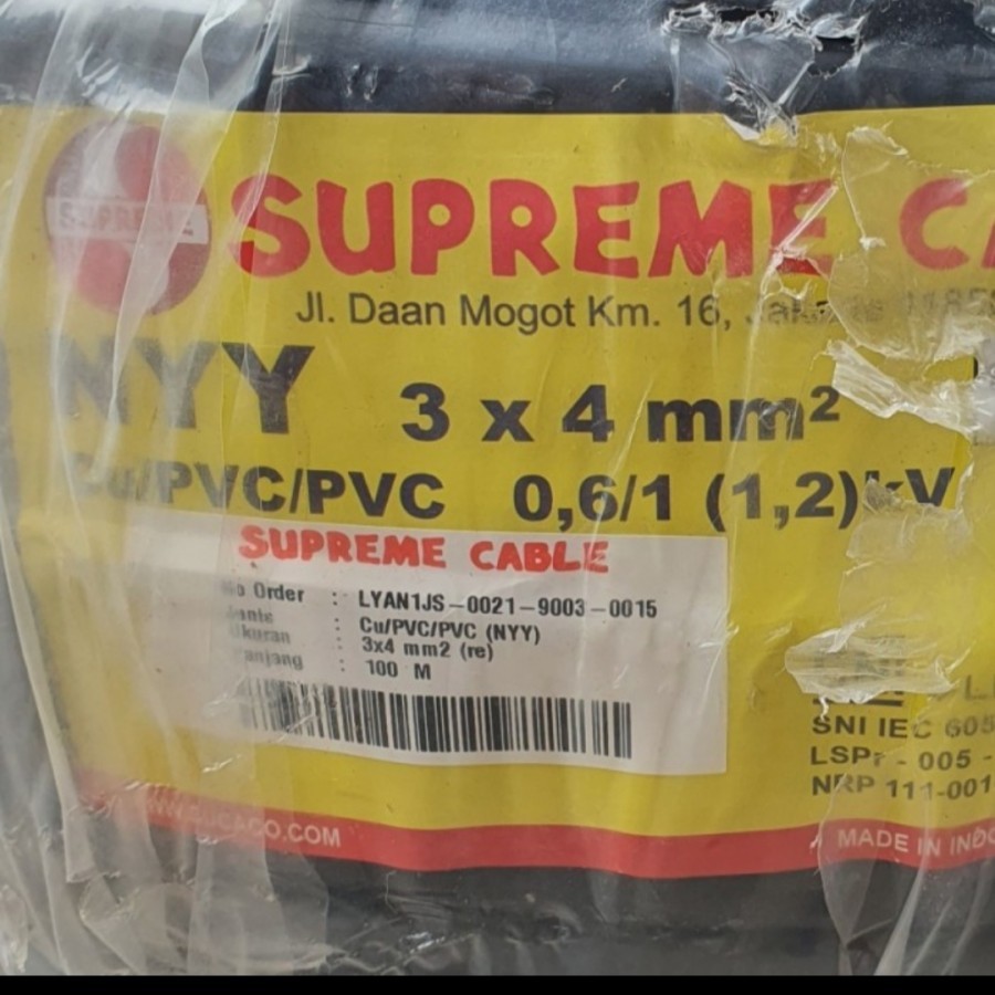 Kabel NYY Supreme 3x4 3X4 3 x 4 Kawat Hitam @50 meter