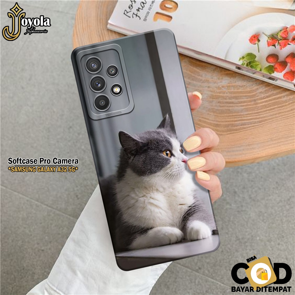 JOYOLA Case Samsung Galaxy A32 5G - Fashion Case Kucing - Softcase Samsung Galaxy A32 5G - Pro Camer