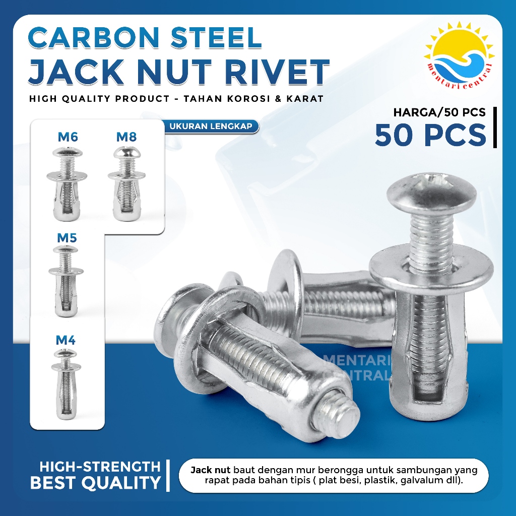 Jack Nut - Rivet Plat Metal Mur Baut Drat Sekrup Fisher M4 M5 M6 M8 Skrup