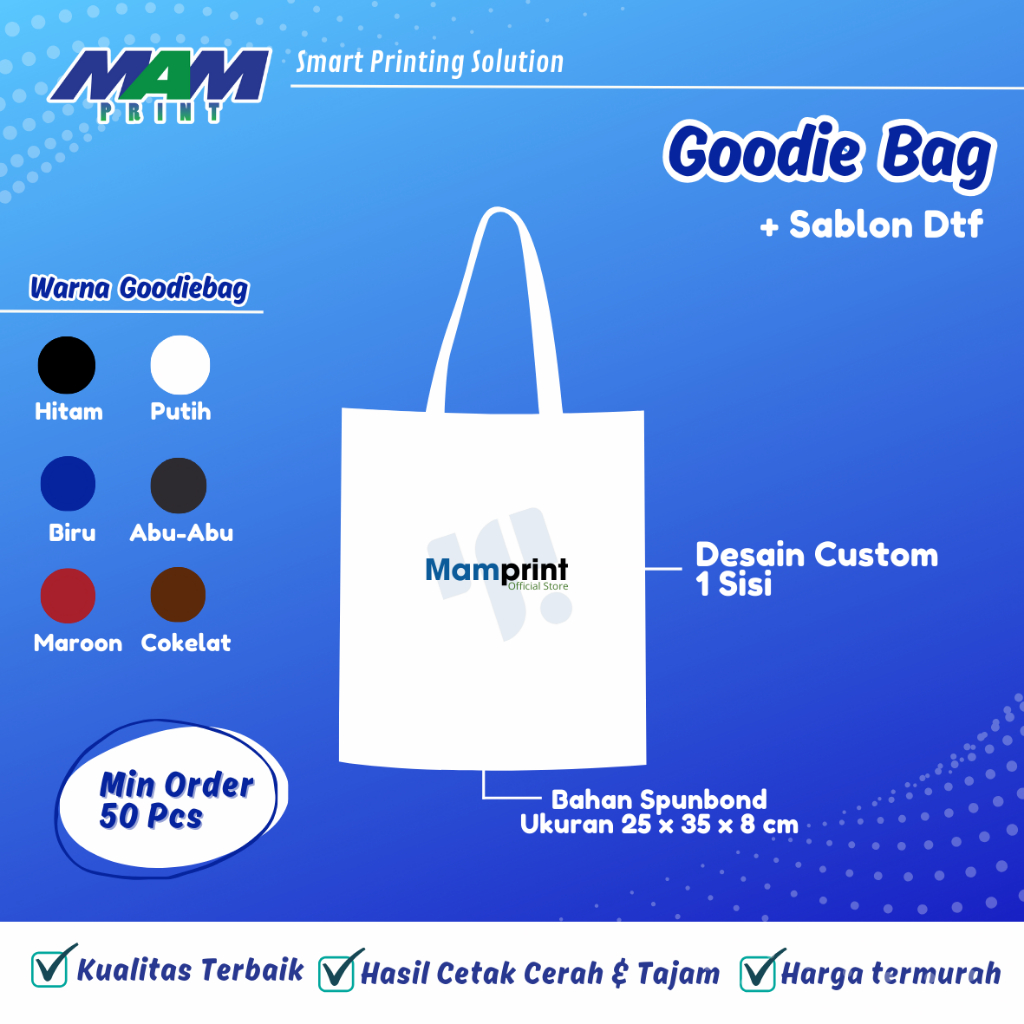 

goodie bag spunbond 25x35x8 sablon custom / polos / untuk acara (1 hari BERES)