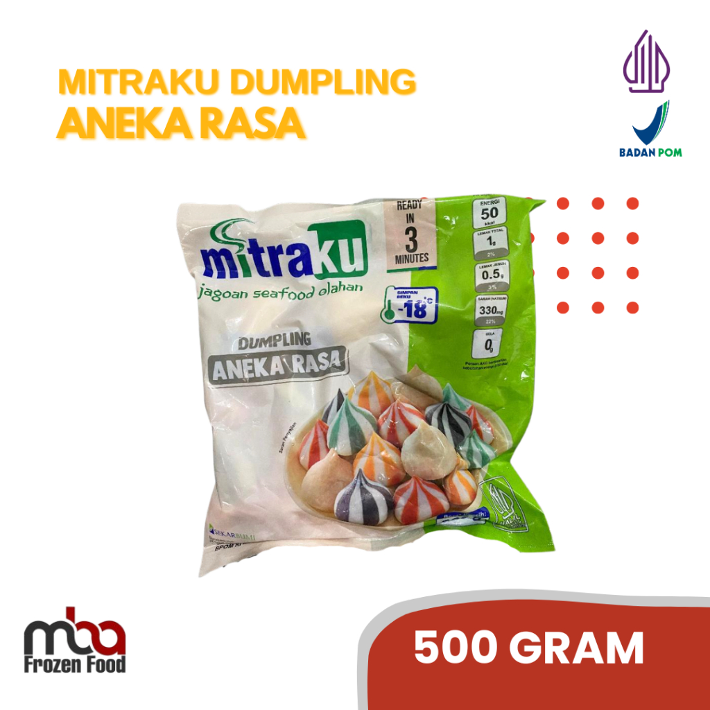 

Mitraku Dumpling Aneka Rasa 500 Gram /Siomay /Ikan /Nugget /Dimsum /Frozenfood /Makananringan /Camilan /OlahanIkan /Oleholeh /Steamboat /Grill /Gorengan /Dumpling /Bakso /Baksoikan