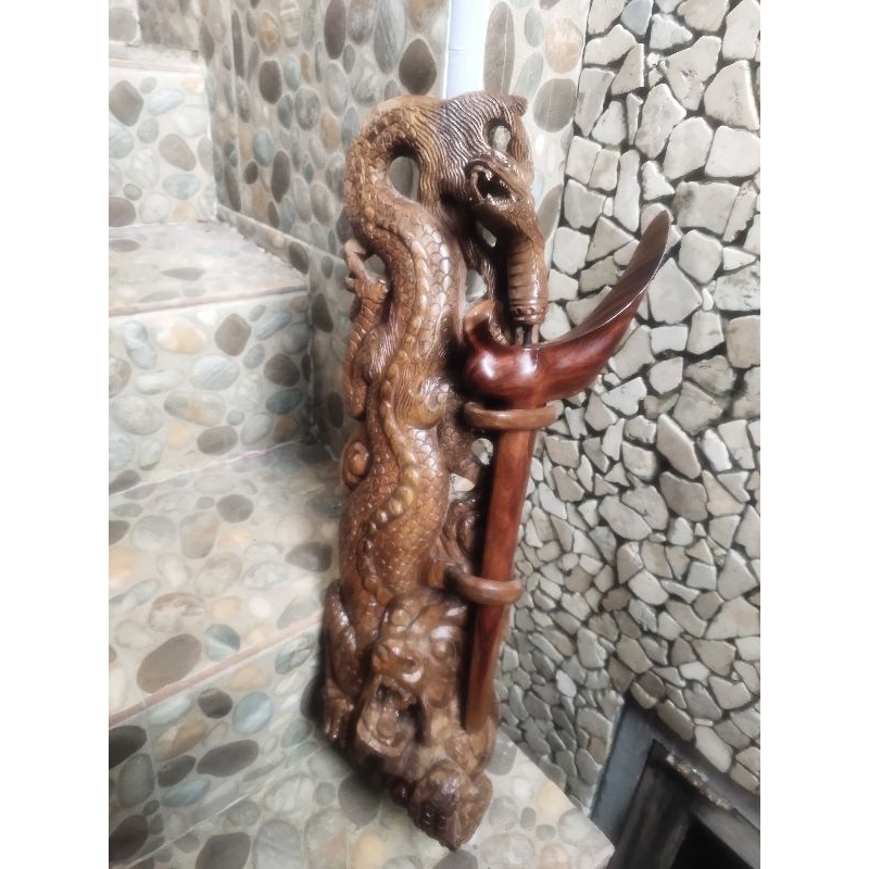 MAKRIFATBUSINESS Paket Keris KAYU GALIH NAGASARI Plus Tempat Ukir Bahan Kayu  Galih Nagasari 50 cm