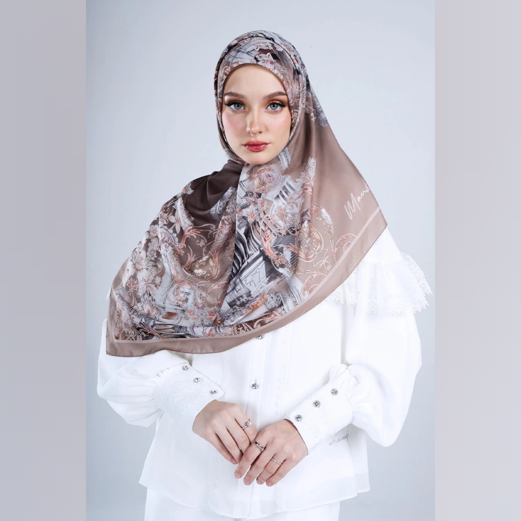 Edelyn Brown Scarf Mandjha Muslim Wanita Jilbab Hijab Segi Empat Ivan Gunawan Voal Premium Original