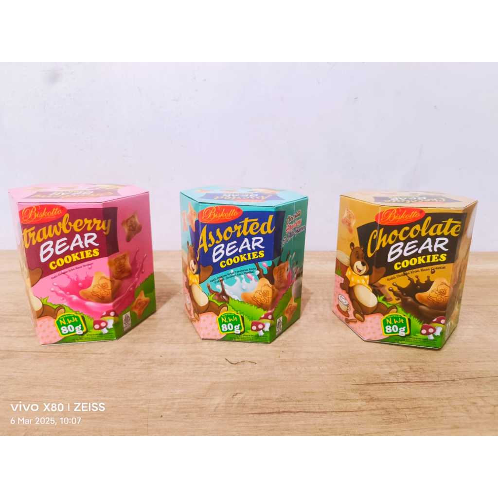 

Biskotto Bear Assorted | Strawberry | Chocolate Cookies 80 gr Kukis - Assorted