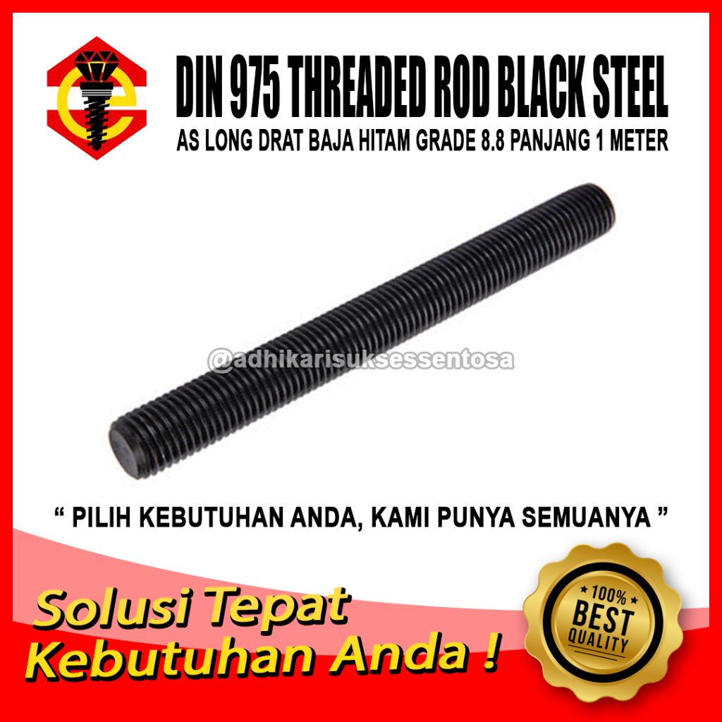 Grade 8.8 Baja Hitam As Drat M12 / Long Drat / Thread Rod M12x1 Meter