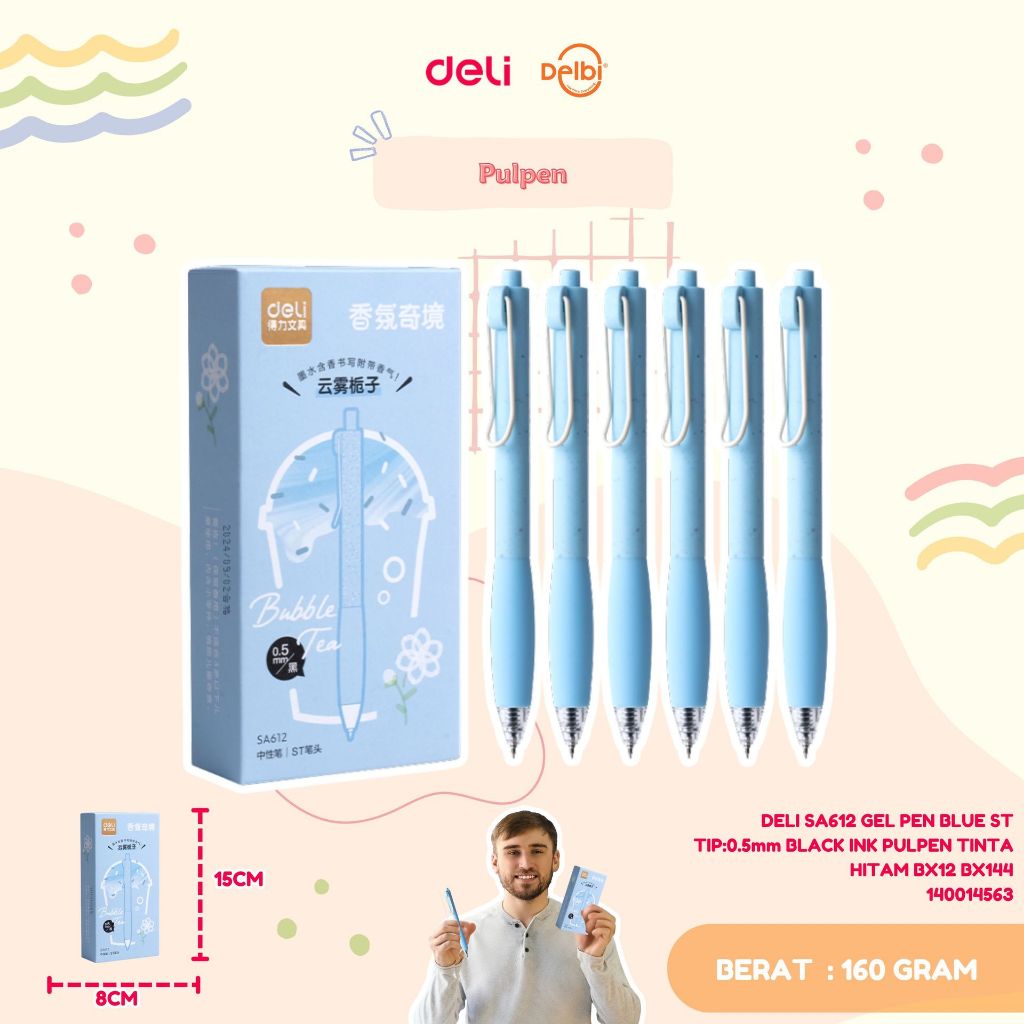 

1pcs DELI SA612 GEL PEN BLUE ST TIP:0.5mm BLACK INK PULPEN TINTA HITAM