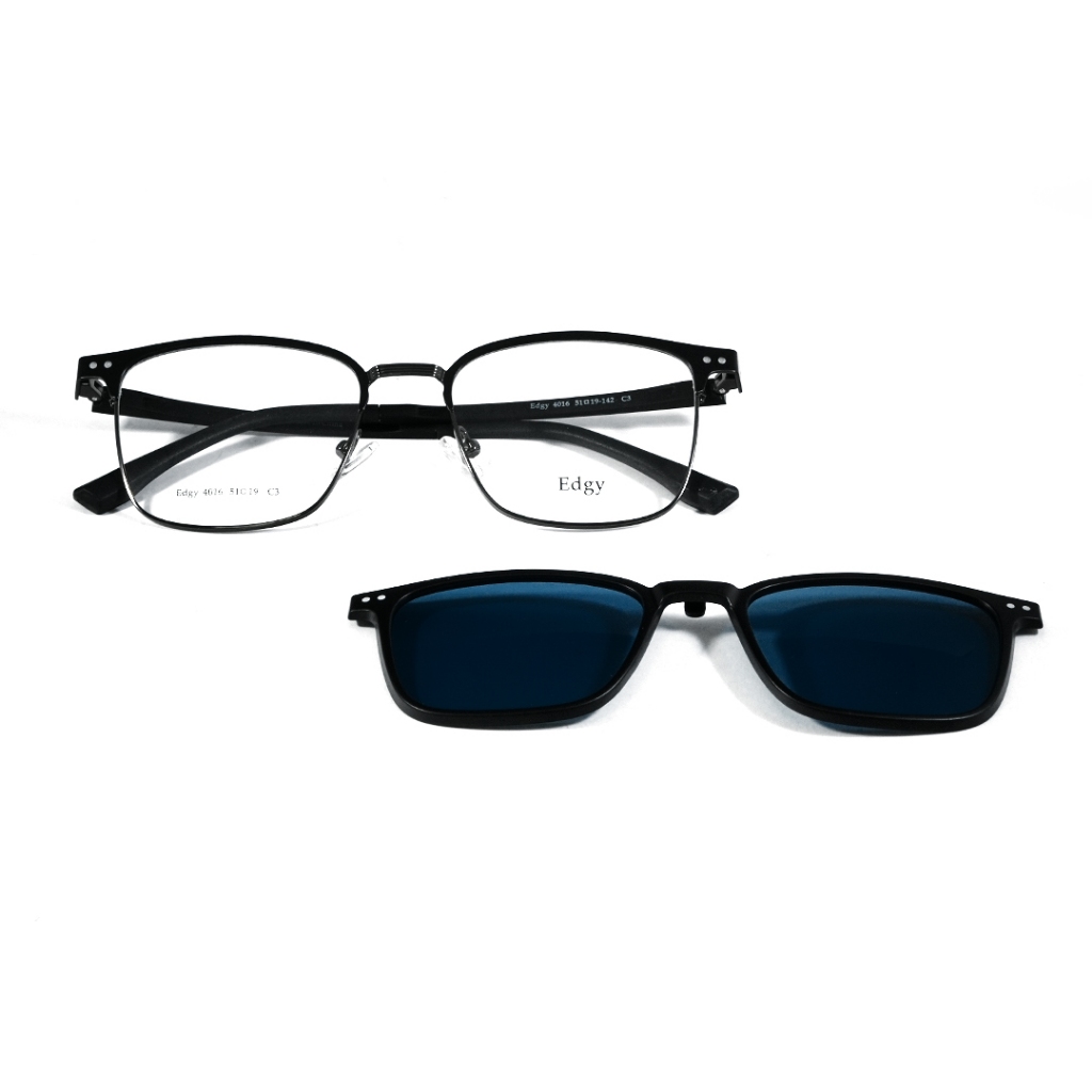 Frame EDGY ; 4016 (WITH CLIP ON) ; C3 (BLACK/BLUE LENS-PZ) - 51