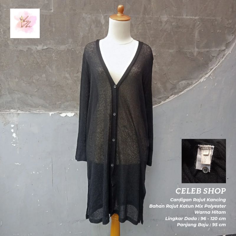 Long Cardigan Outer Rajut Preloved Kancing Lengan Panjang Hitam