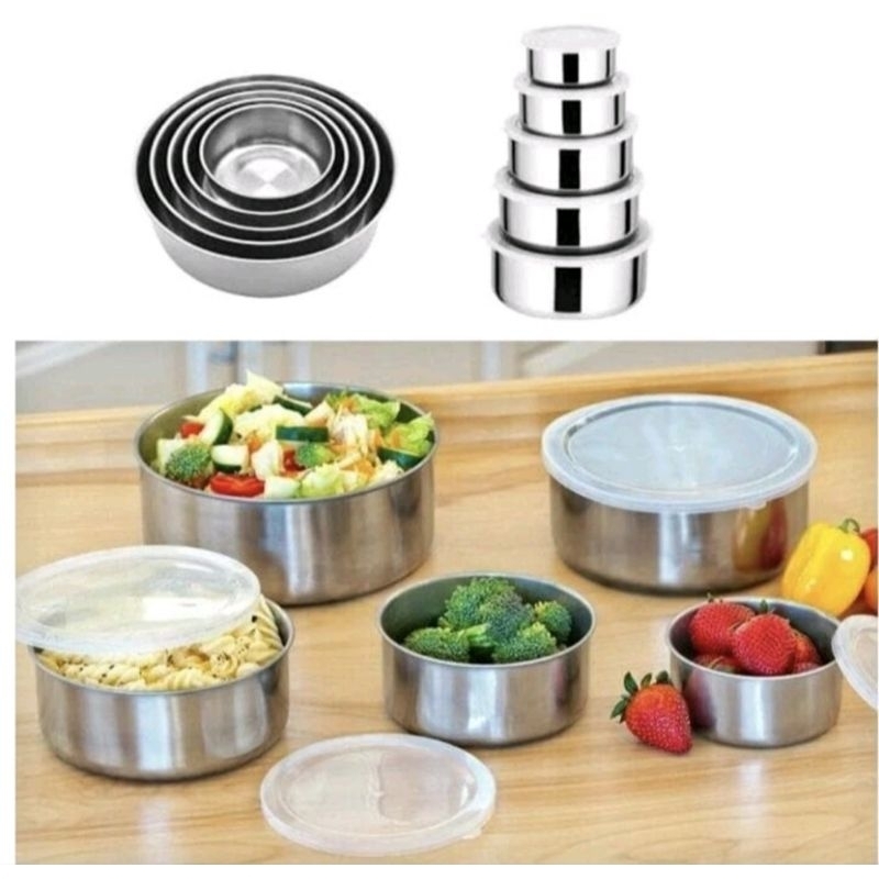 hot product rantang susun stainless isi 5 pcs/mangkok stainless/rantang susun 5 in 1 +tutup