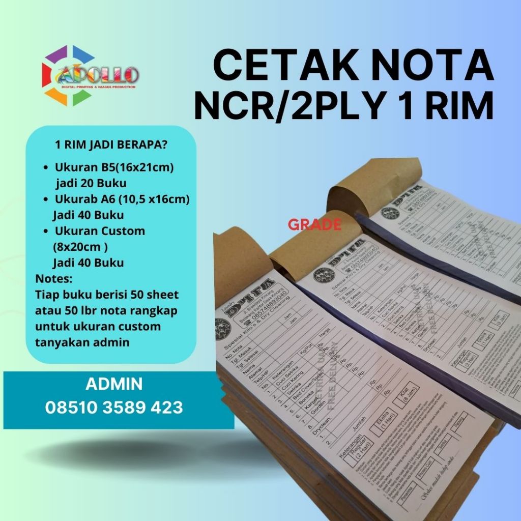 

nota rangkap 2 ply nota ncr nota toko custom 1 rim