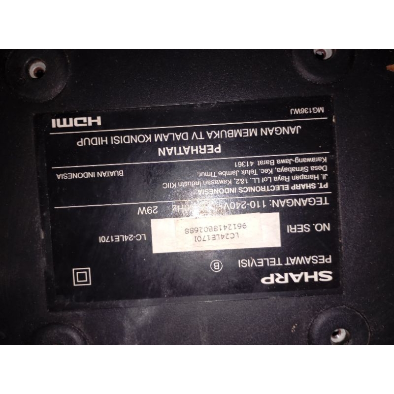 mainboard tv led Sharp LC24LE170I normal eks layar pecah