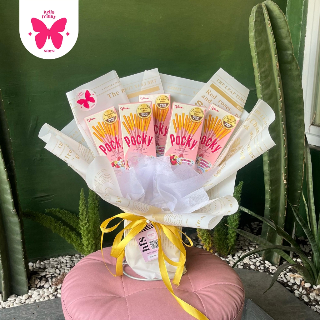 Bouquet Pocky Pink Strawberry 5 Pcs Buket Snack