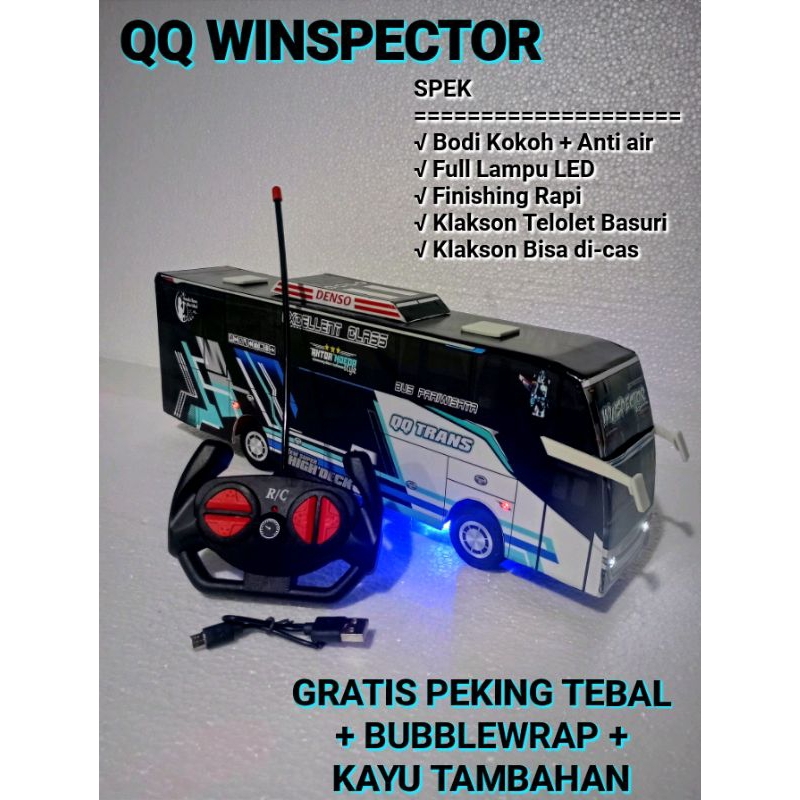 mainan miniatur bus QQ Winspector telolet basuri remot kontrol lampu