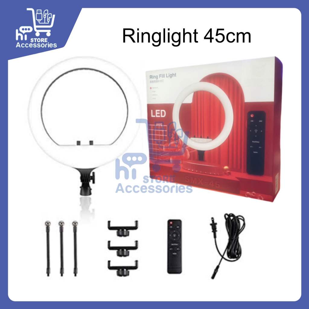 HSA - Lampu Ringlight LED Ukuran Jumbo 45cm Make UP Vlog Live Streaming Ring Light Besar + Holder bi