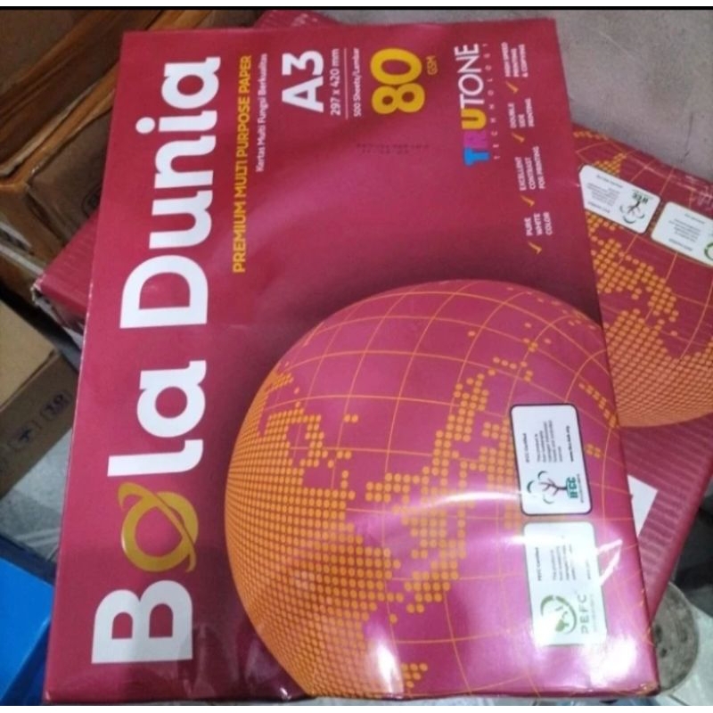 

kertas hvs A3 80gr bola dunia / kertas photocopy dan print