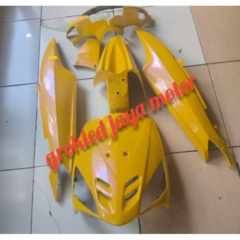 cover full halus body yamaha mio sporty warna kuning lembayung unggu