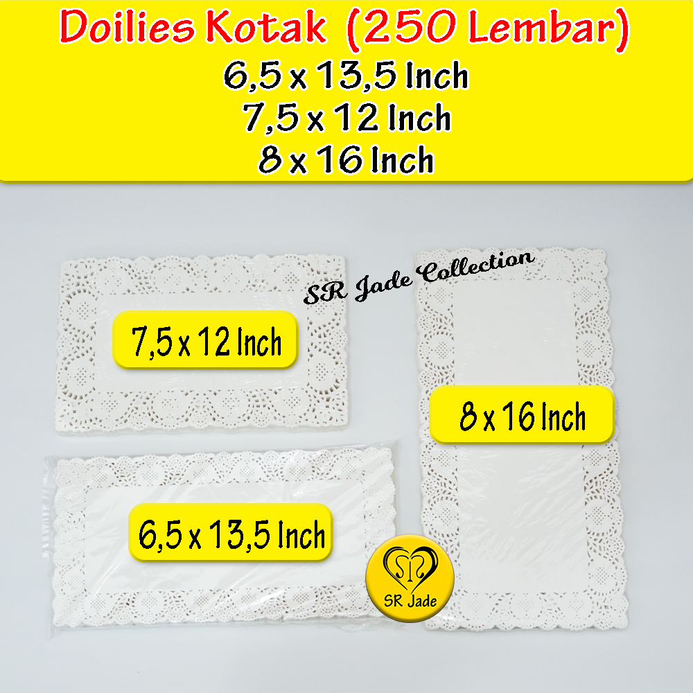 SR Jade ~ Doilies Kotak (250 Lembar) Kertas Doilies Persegi Rectangular Kotak Putih Kertas Alas Topl