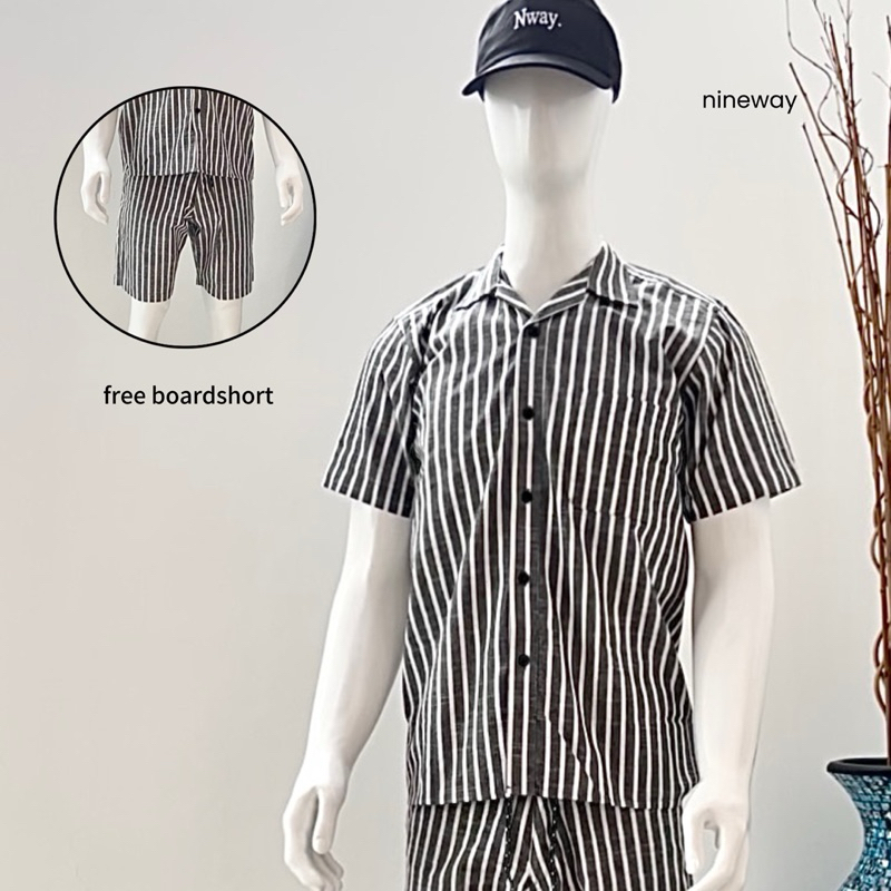 NINEWAY-KEMEJA STRIPE Kemeja Lengan Pendek Pria