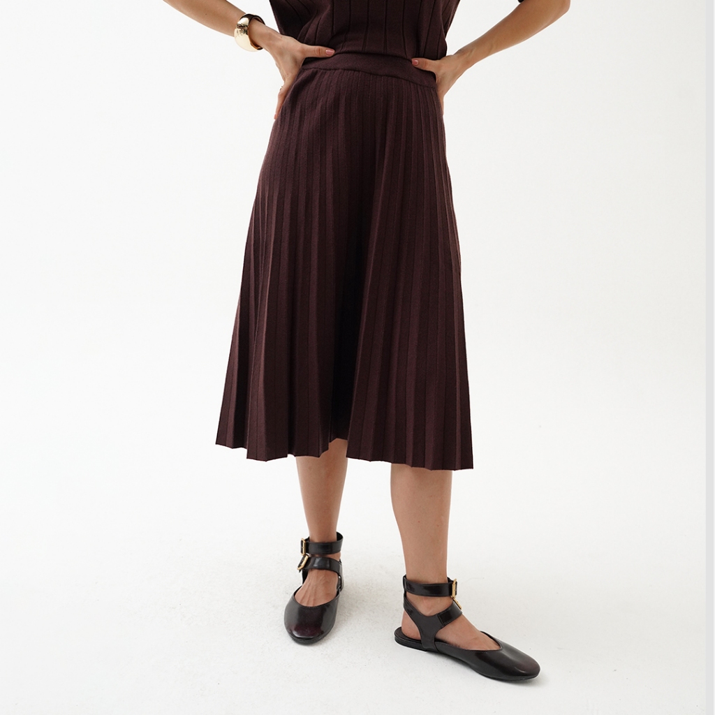 Mississippi Knit Flare Skirt Rok Midi L03000126M Dark Brown