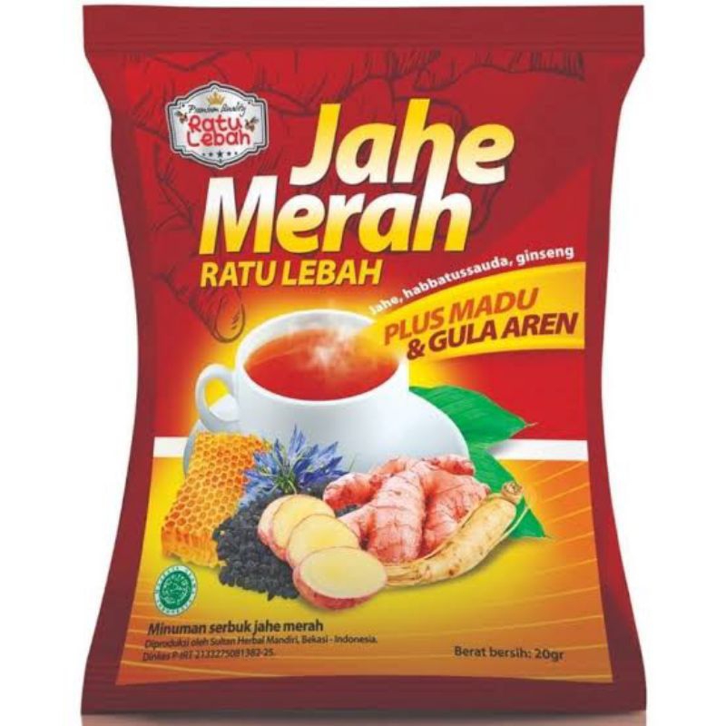 

Jahe Merah Jahe, Habbatusauda, ginseng,plus madu & Gula Aren 1 Renceng isi 10