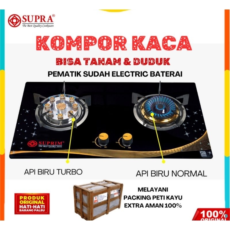 Kompor Gas Suprim 2 Tungku ||. Kompor tanam 2 tungku || kompor kaca