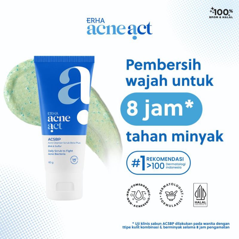 Erha AcneAct Acne Cleanser Scrub Beta Plus ACSBP BHA & Sulfur Sulphur Sabun Cuci Muka Face Facial Wa
