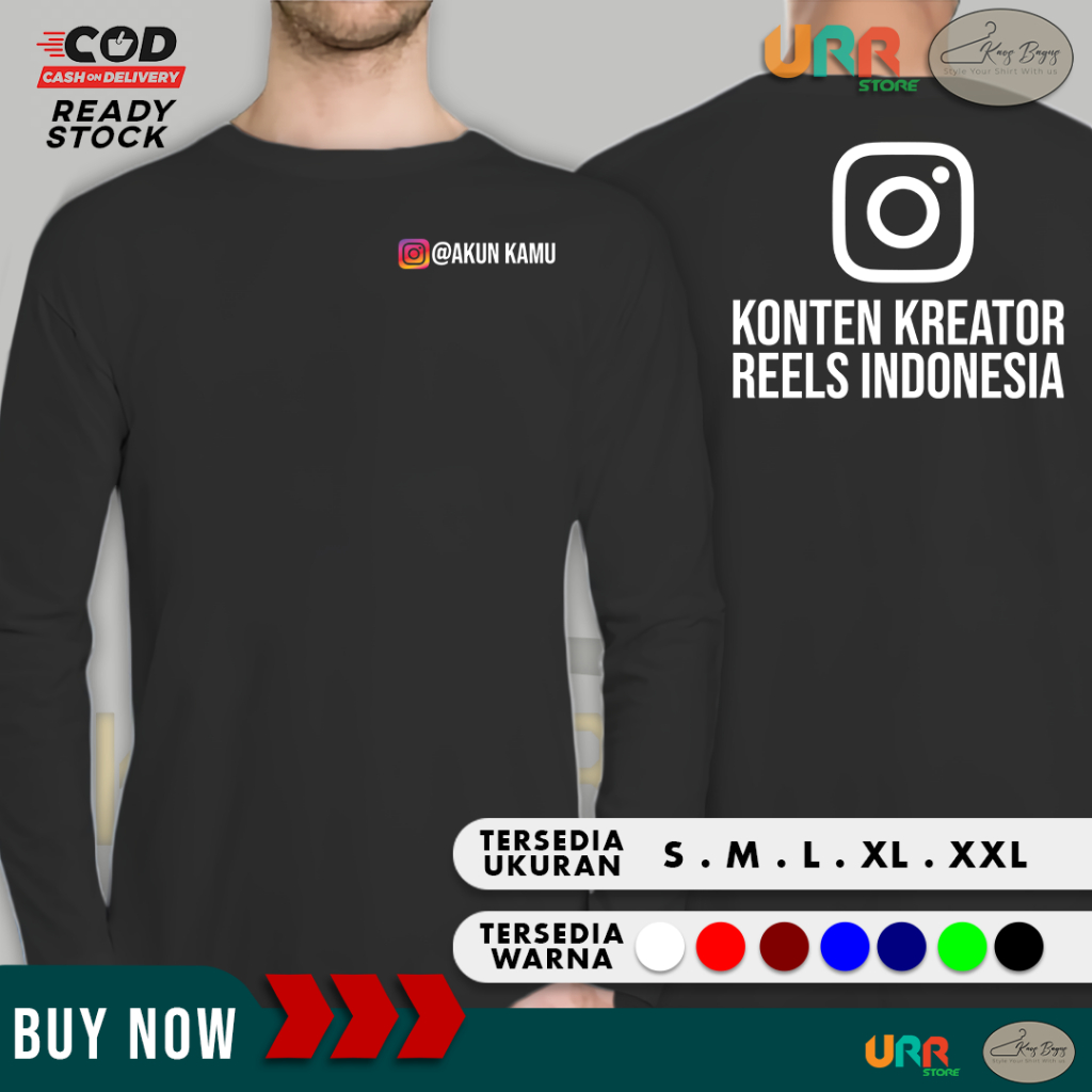 Kaos Baju Instagram Konten Kreator Reels Gratis Tulis Akun Kamu LENGAN PANJANG | Cotton Combed 30s