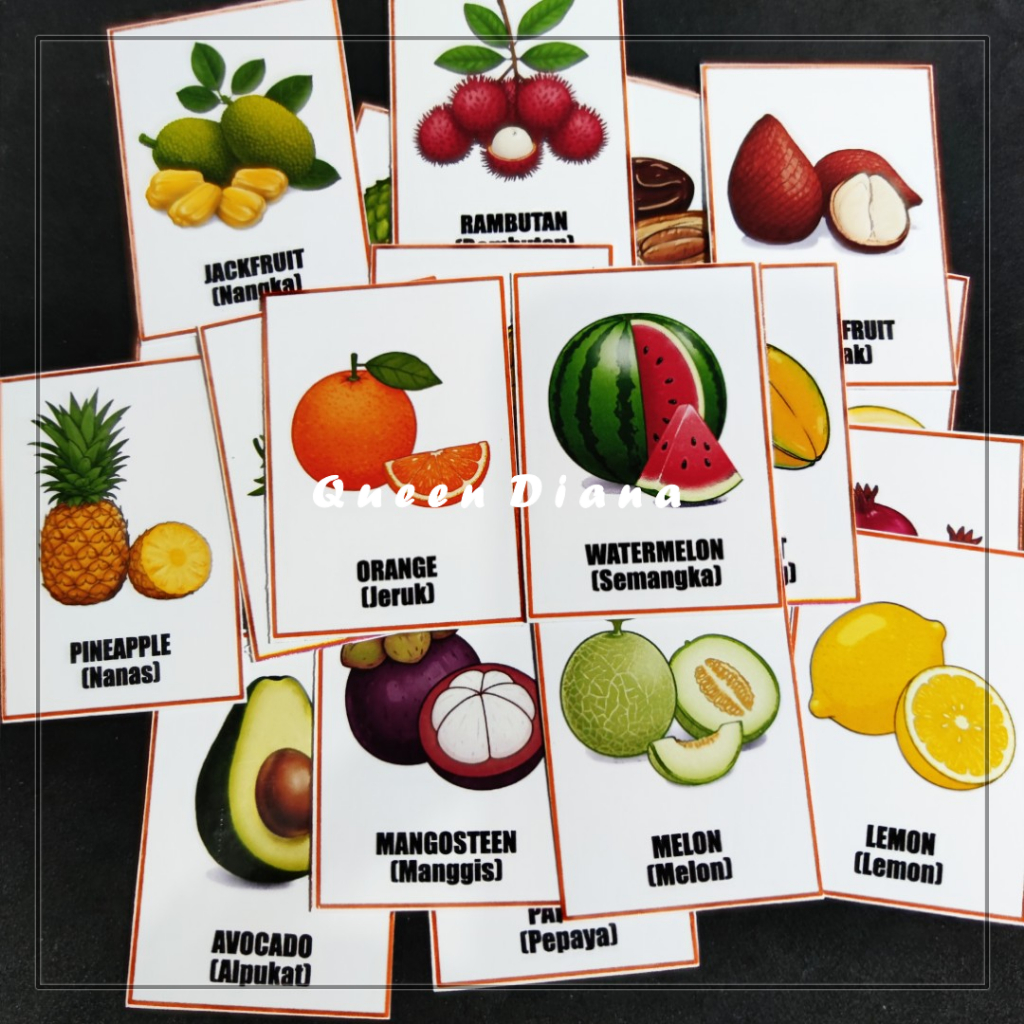 

stiker buah buahan bahasa inggris isi 25 pcs untuk belajar dan hiasan full color
