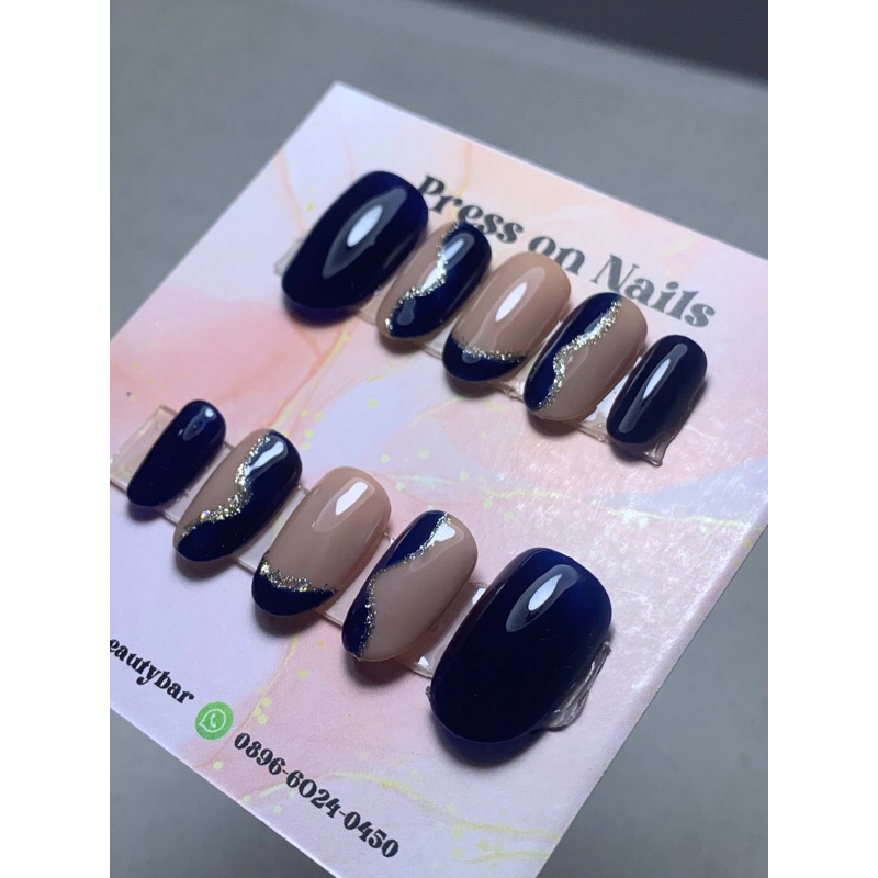 NAVY GLITTERY | PRESS ON NAILS  | SALLY NAIL ART | WEDDING NAIL | ENGAGEMENT NAIL | GRADUATION NAIL 