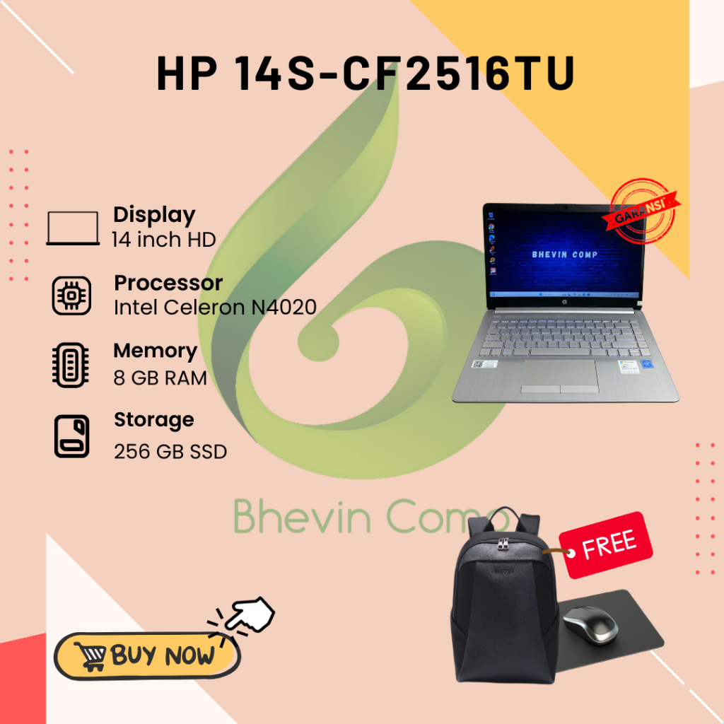HP 14S-CF2516TU INTEL CELERON N4020 RAM 8GB SSD 256GB