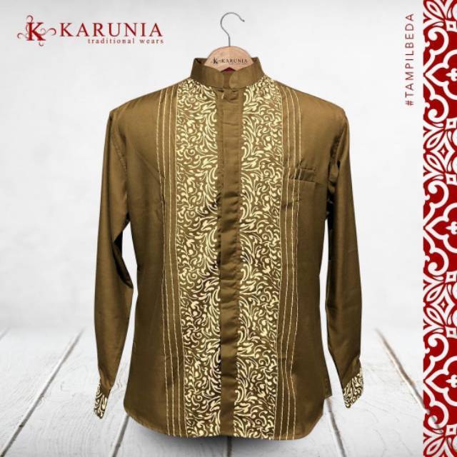KARUNIA Baju Atasan Kemeja Batik Koko Pria Lengan Panjang Hem Muslim Cowok Modern Premium Size S-3L